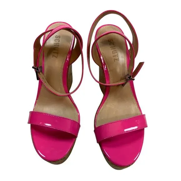 Schutz Pink Eduarda Cork Wedge Sandals Size 8.5B